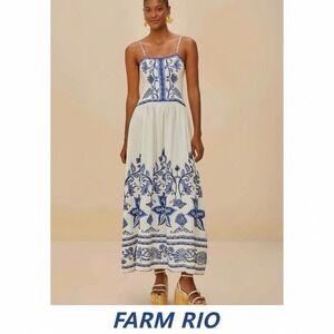 FARM RIO Blu Maxi Dress Blue White